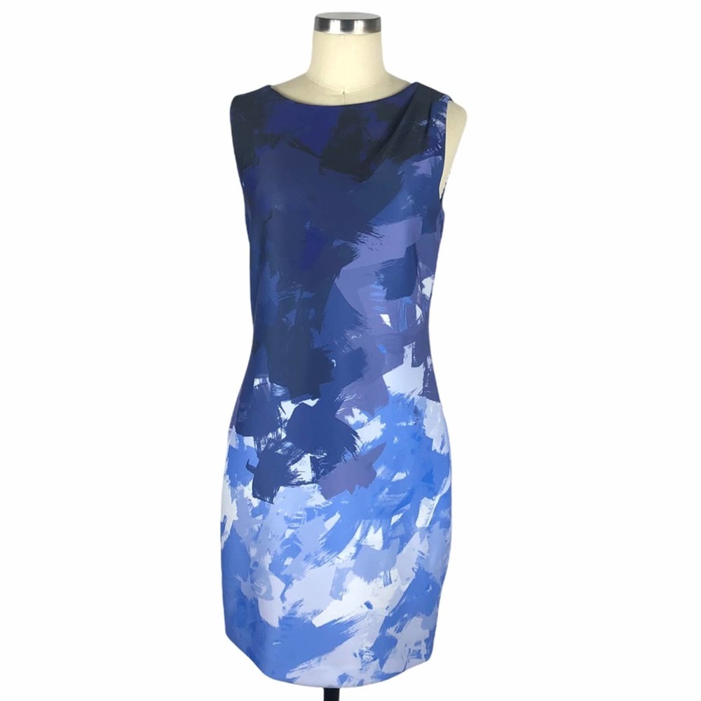 Blue Abstract Print Sleeveless Midi Dress